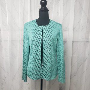 Ming Wang Teal Black Abstract Print Knit Cardigan Sweater Size S